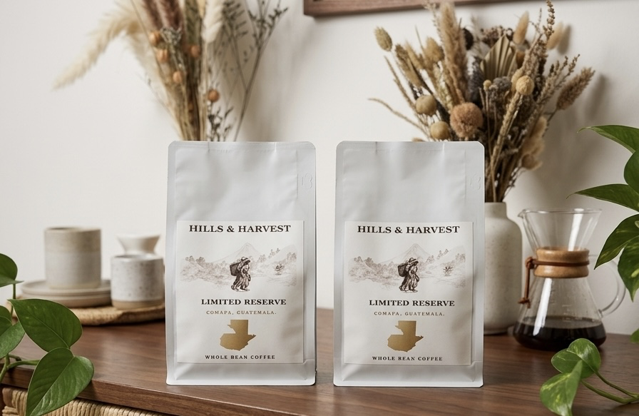 Hills & Harvest Double Reserve — two First Drop 12oz coffee bags